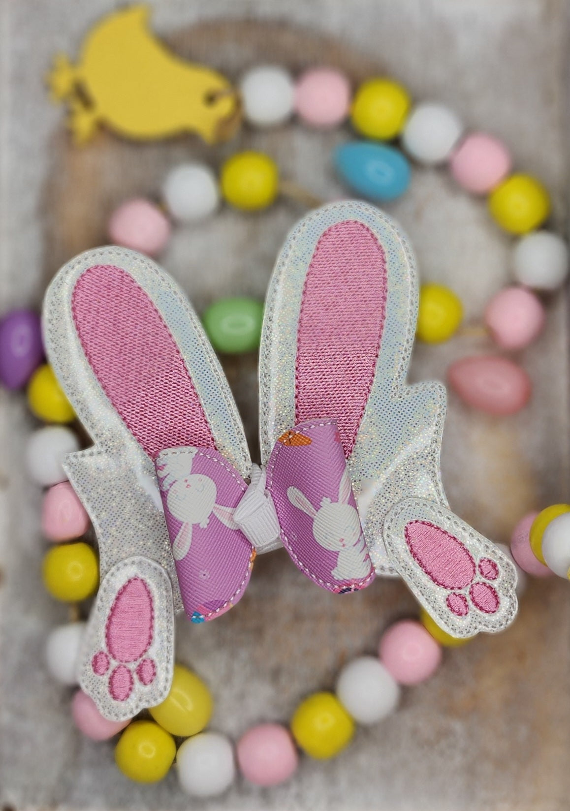 Bunny Ears W/ Feet Bow Embroidery Design